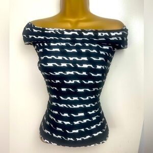 Cache‎ Luxe Black White Striped OffThe Shoulder Vintage 90’s/Y2K Corset-Like Top
